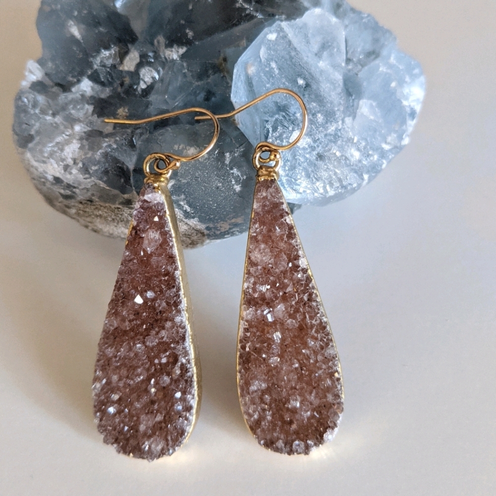 Long Teardrop Druzy Earrings